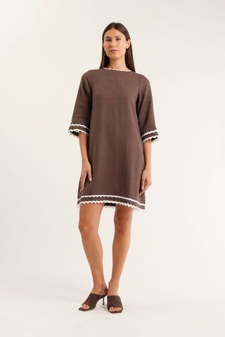 Claire Linen Dress In Choc