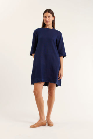 Claire Linen Dress in Navy