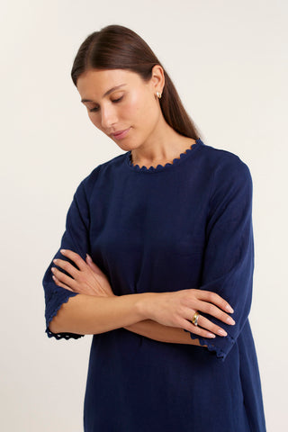 Claire Linen Dress in Navy