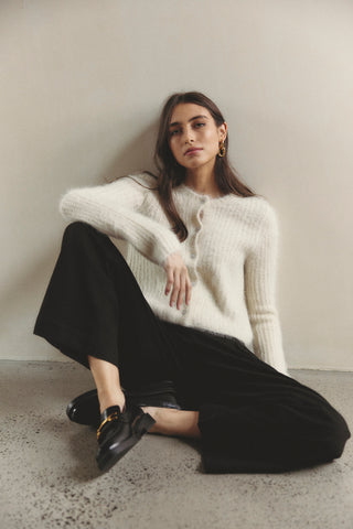Anastasia Brushed Alpaca Cardi In White
