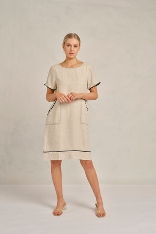 Chiara Wave Linen Dress in String
