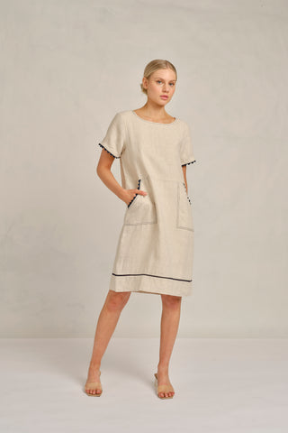 Chiara Wave Linen Dress in String