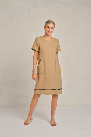 Chiara Wave Linen Dress in Latte