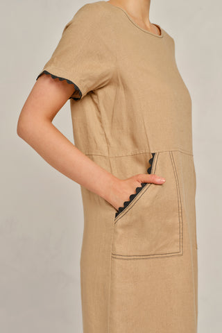 Chiara Wave Linen Dress in Latte
