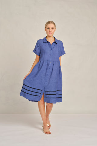 Maxine Lace Linen Dress In Denim