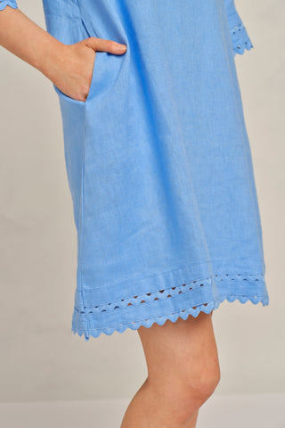 Claire Linen Dress in Cornflower