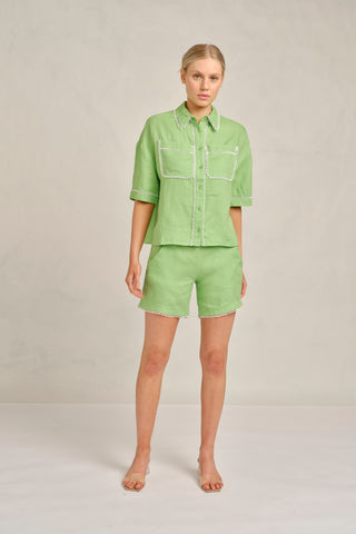Midi Lace Linen Short in Apple