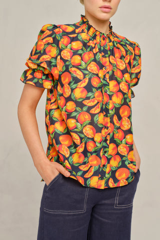 Verona Cotton Silk Shirt Valencia in Navy