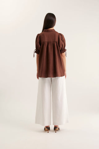 Tessa Linen Shirt In Choc