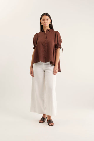 Tessa Linen Shirt In Choc