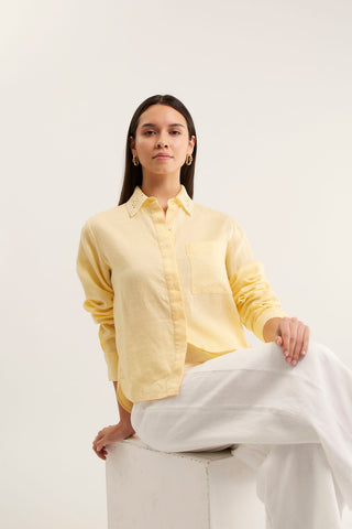 Lacey Linen Shirt In Lemon