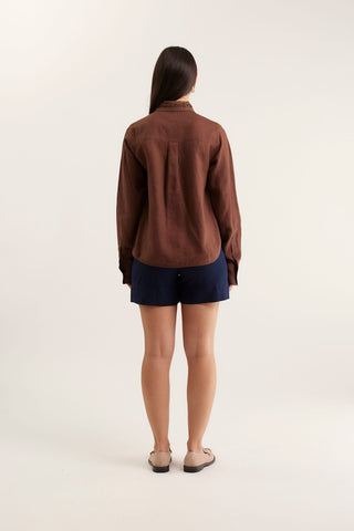 Lacey Linen Shirt In Choc