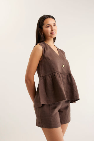 Rosie Linen Top In Choc