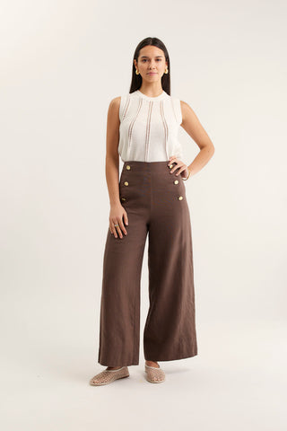 Atlas Linen Pant  In Choc