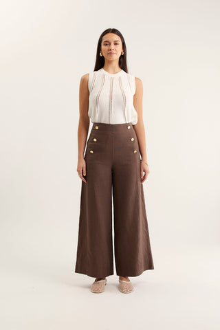 Atlas Linen Pant  In Choc