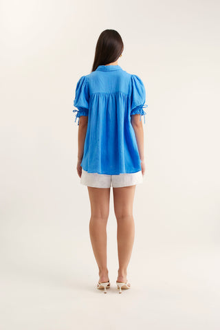 Tessa Linen Shirt In Cornflower