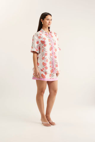 Sasha Linen Shirt In Pink  Vine Print