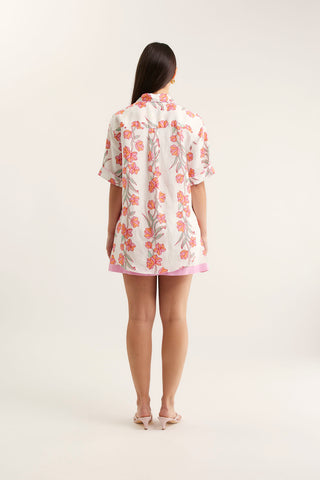Sasha Linen Shirt In Pink  Vine Print