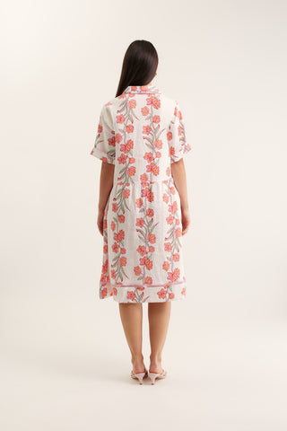 Maxine Linen Dress In Pink Vine Print