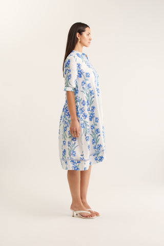 Maxine Linen Dress In Blue Vine Print