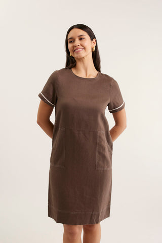 Chiara Linen Dress In Choc