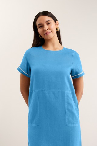 Chiara Linen Dress In Cornflower