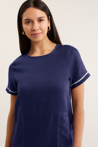 Chiara Linen Dress In Navy