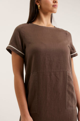 Chiara Linen Dress In Choc