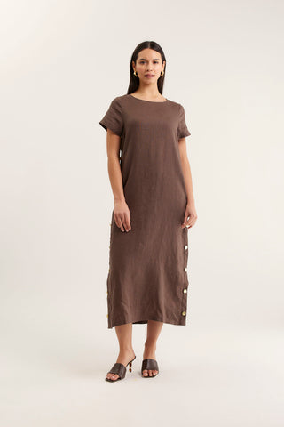 Louie Linen Dress In Choc
