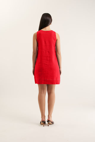 Tani Linen Dress In Red/White
