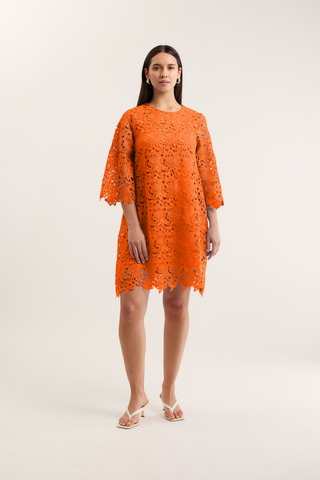 Claire Lace Dress In Tangerine