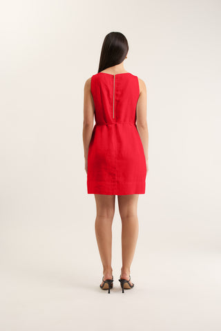 Rommy Linen Dress In Red