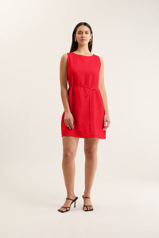 Rommy Linen Dress In Red