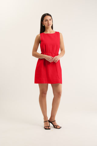 Rommy Linen Dress In Red