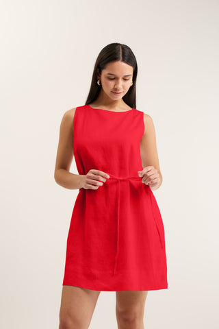 Rommy Linen Dress In Red