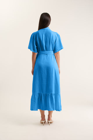 Emma Linen Dress In Cornflower