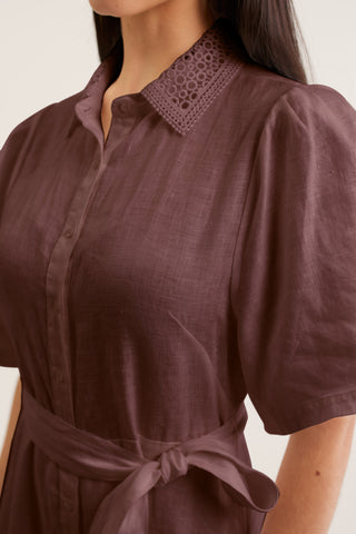 Emma Linen Dress In Choc