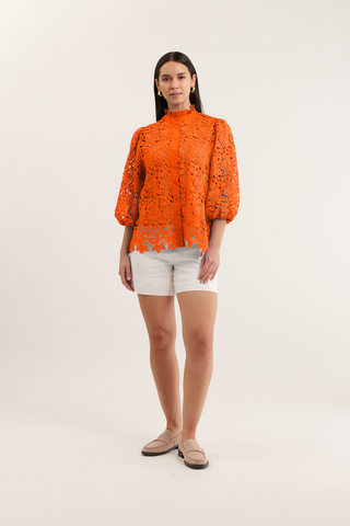 Lume Lace Shirt  In Tangerine
