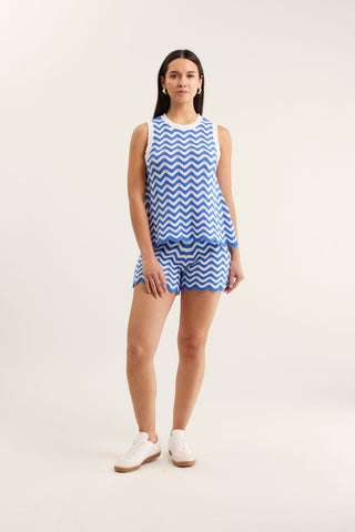 Pearle Top In Cornflower/White