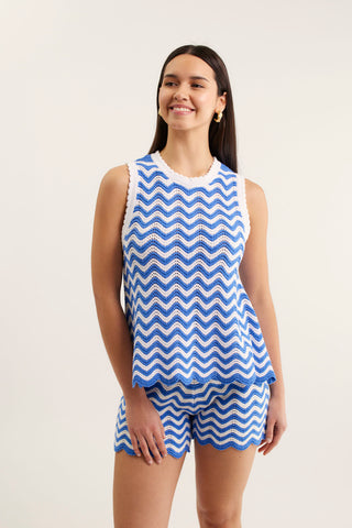 Pearle Top In Cornflower/White