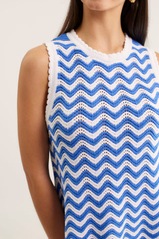 Pearle Top In Cornflower/White