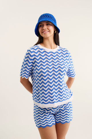 Rae Top In Cornflower/White