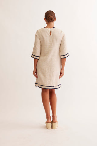 Claire Linen Dress in String/Navy