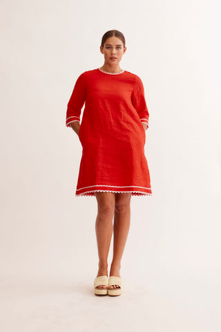 Claire Linen Dress in Red/Lolly