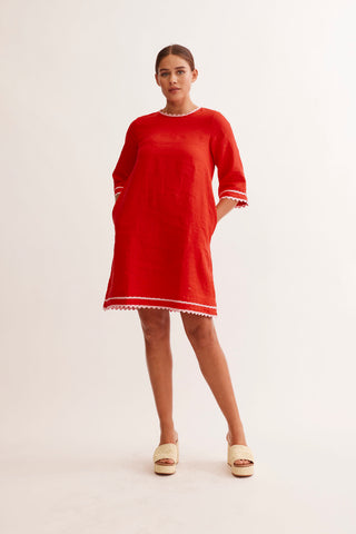 Claire Linen Dress in Red/Lolly
