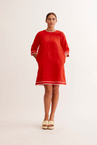 Claire Linen Dress in Red/Lolly