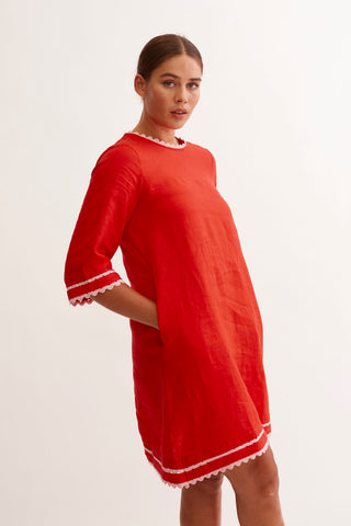 Claire Linen Dress in Red/Lolly