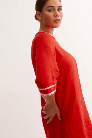 Claire Linen Dress in Red/Lolly