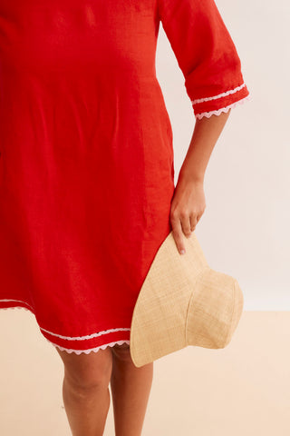 Claire Linen Dress in Red/Lolly