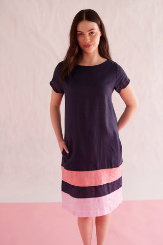 Connie Linen Dress in Navy